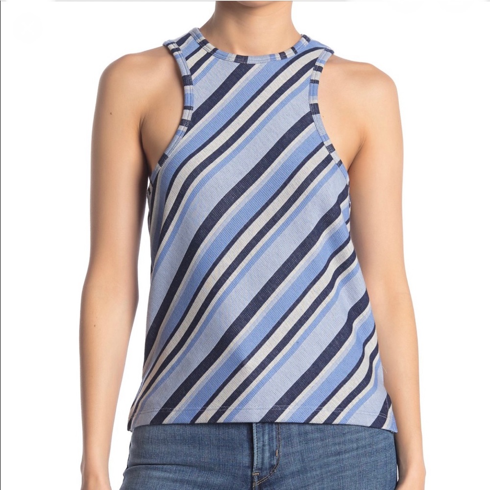 Free People Sidelines Striped Navy Blue Tank Top